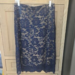 Onyx Navy Floral Lace Pencil Skirt